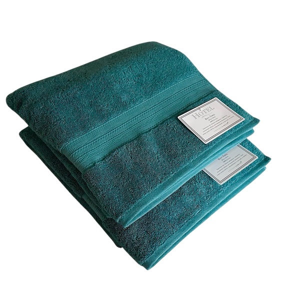 Hotel Collection Teal Cotton Bath Towels Set of 2 NEW WITH TAGS - Picture 2 of 6